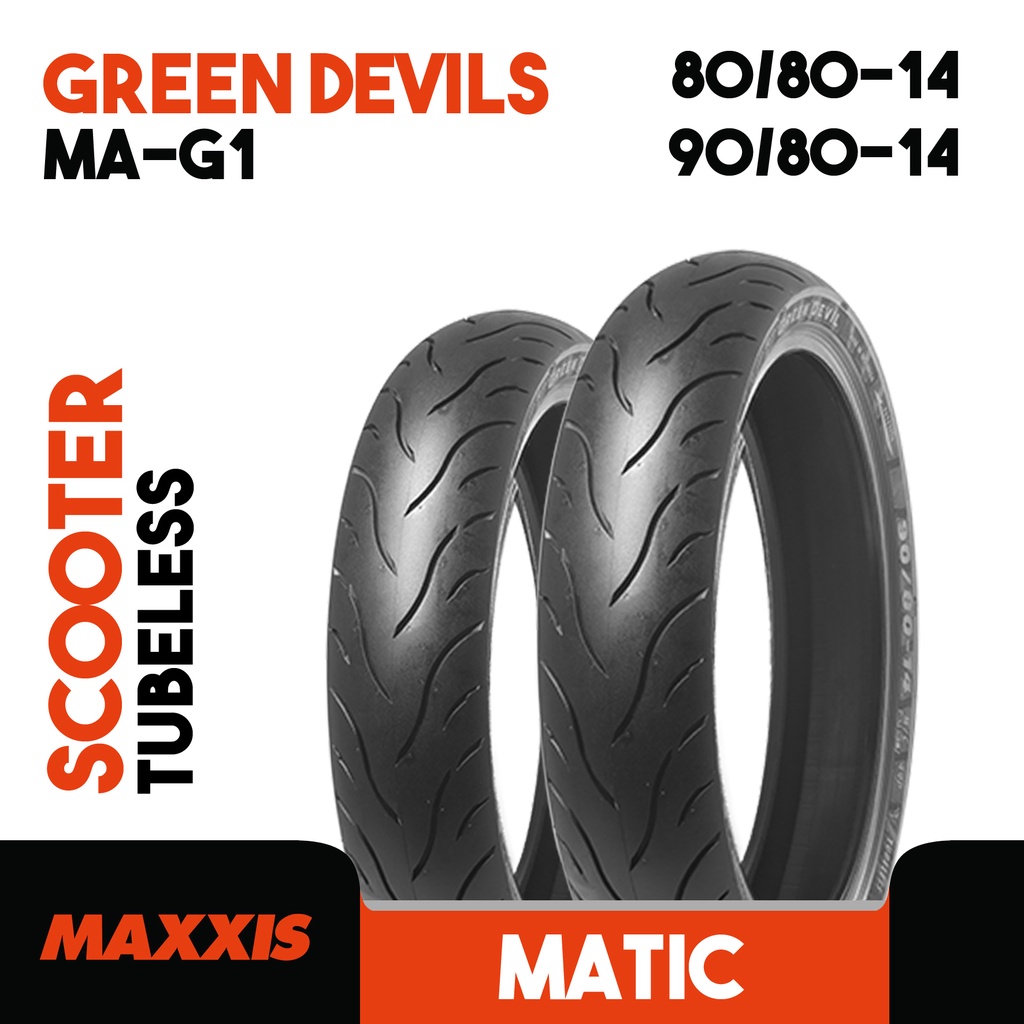 Paket Ban Motor Matic Depan Belakang Tubeless MAXXIS GREEN DEVIL MAG1 Ring 14 Ukuran 80/80 dan 90/80