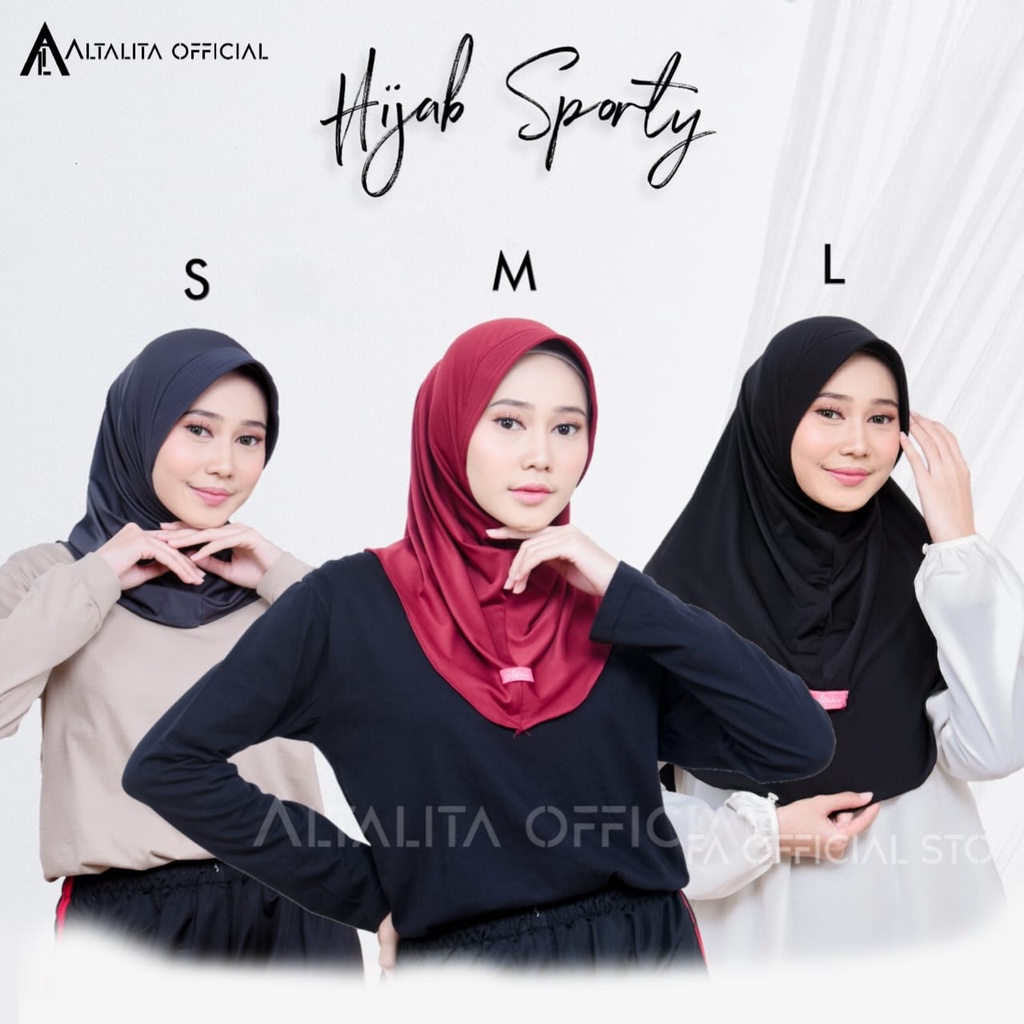 Altalita - Krudung Instan Bergo Sport All Size Ukuran S M L Terbaru | Jilbab Instant Sekolah pet Antem Bahan Jersey Premium | Hijab Sporty Instan Olahraga Volly Futsal Badminton Menutup Dada