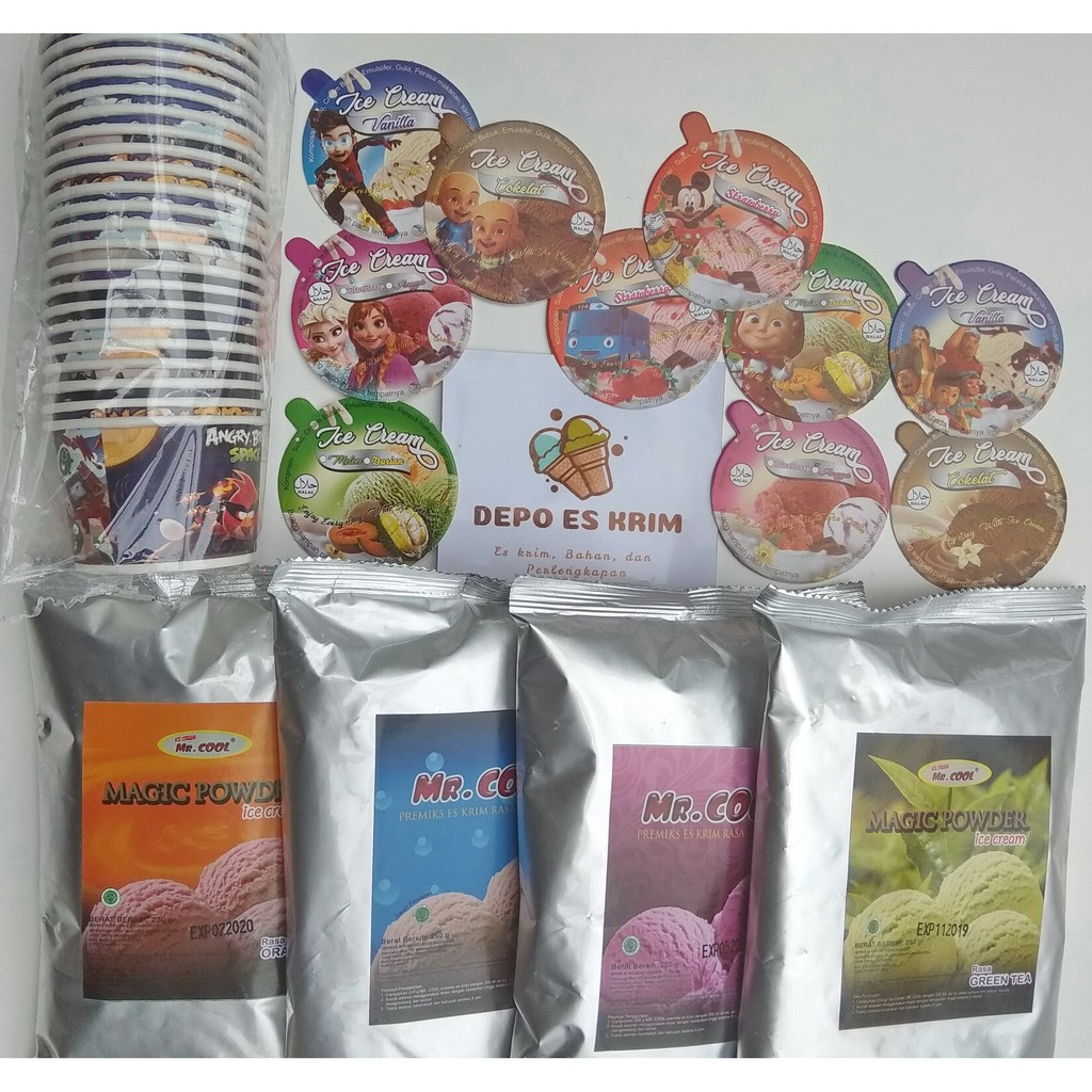 Paket Usaha Es Krim Cup Kertas 100 ml Murah ( Bubuk Mr Cool Pondan Haan Ice Cream Paper Cup)