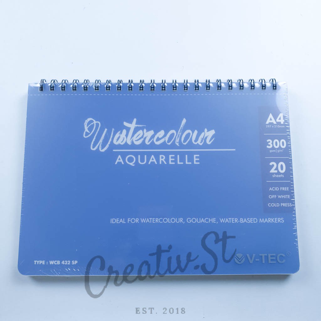 

V-TEC Watercolor Book Spiral A4 300 Gsm Cold Pressed 21 X 30 Cm Buku Sketsa Cat Air