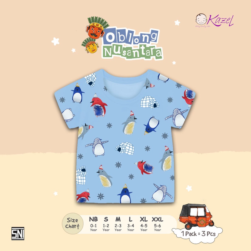 3pcs KAZEL OBLONG NUSANTARA / JURASSIC / SPACE TSHIRT ANAK ATASAN ANAK BAJU ANAK PAKAIAN ANAK 1-6 TH