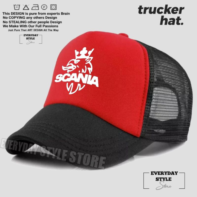 Topi SCANIA Trucker Jaring Hitam Merah