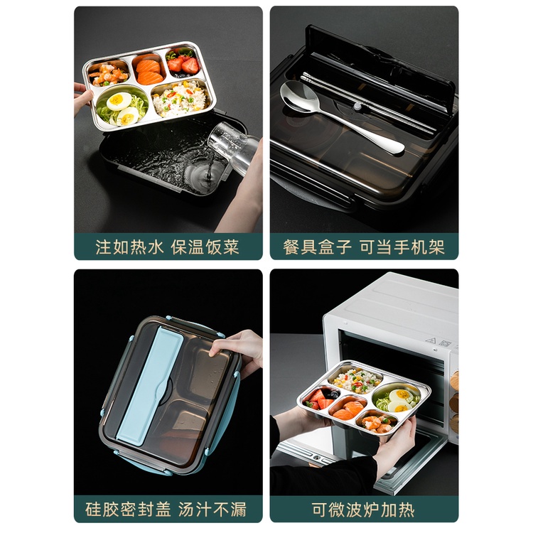 NEXXIO Lunch Box Kotak Makan 4 Sekat Stainless / Lunch Box Stainless Tahan Panas Dan Anti Tumpah