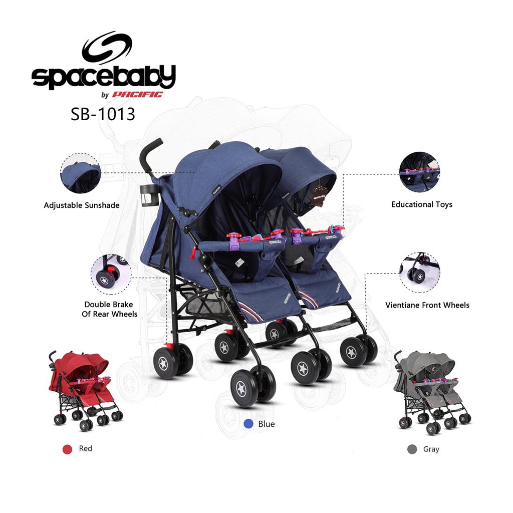 Stroller Anak Bayi Balita Kereta Kembar double Dorong Stroler Gandeng Twins Spacebaby SB1013 By Pacific-3