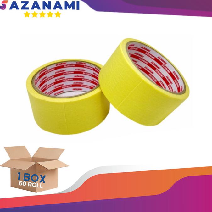 

(BISA COD) 1 BOX MASKING TAPE 48MM 2" INCH x 15m Sazanami ISOLASI LAKBAN KERTAS SALE Kode 995