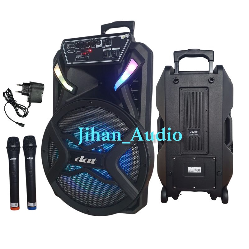 Salon Aktif Bluetooth 15 inch DAT DT 1509X2 Portable Radio USB Free 2 Mic Wireless Speaker Karaoke