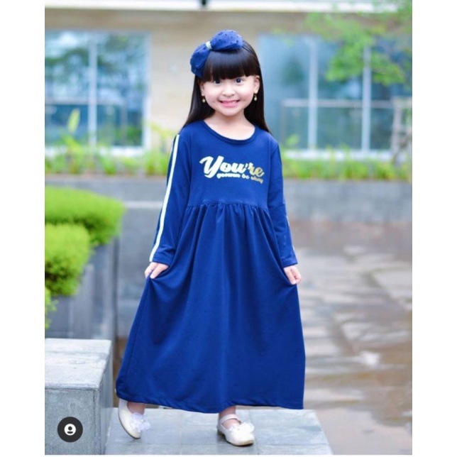 (2-7 Tahun) Long Dress Gamis Foil Anak Perempuan Cewe Usia 2 - 7 Tahun.