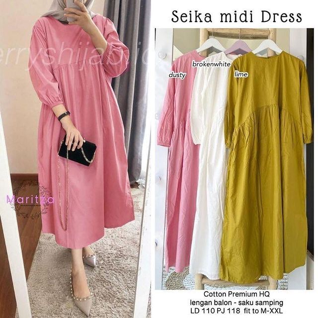 seika midi dress wanita terbaru kekinian  // harga promo bahan Katun Rayon viscose  Fit : M - XXL 7