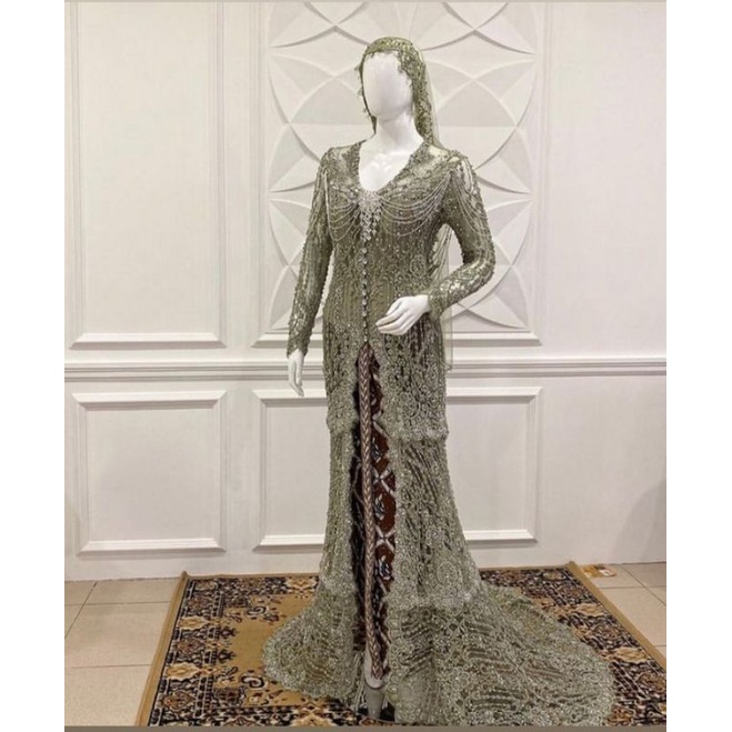 Anggita Hijau Army - Gaun Kebaya Wedding  Batik Modern