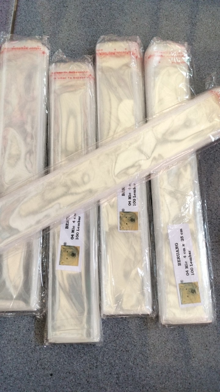 Opp 4x20 4x25 Pakai Lem Perekat Plastik Kaca Undangan Souvenir Alat Tulis Kue Kalung Aksesoris Tebal