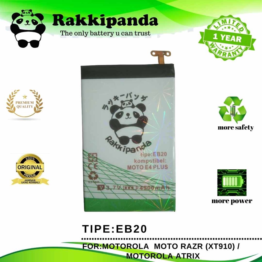 (R/K)- RakkiPanda - EB20 EB 20 Motorola Moto Razr XT910 / Motorola Atrix Batre Batrai Baterai