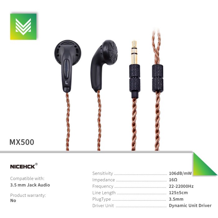 NiceHCK PK1 DIY MX500 Earbud Earphone Flat Head Plug Earplugs Headset