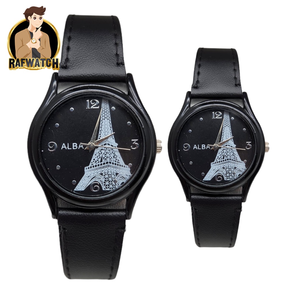 Jam Tangan Alba Kulit Vintage Casual Motif Paris Unisex