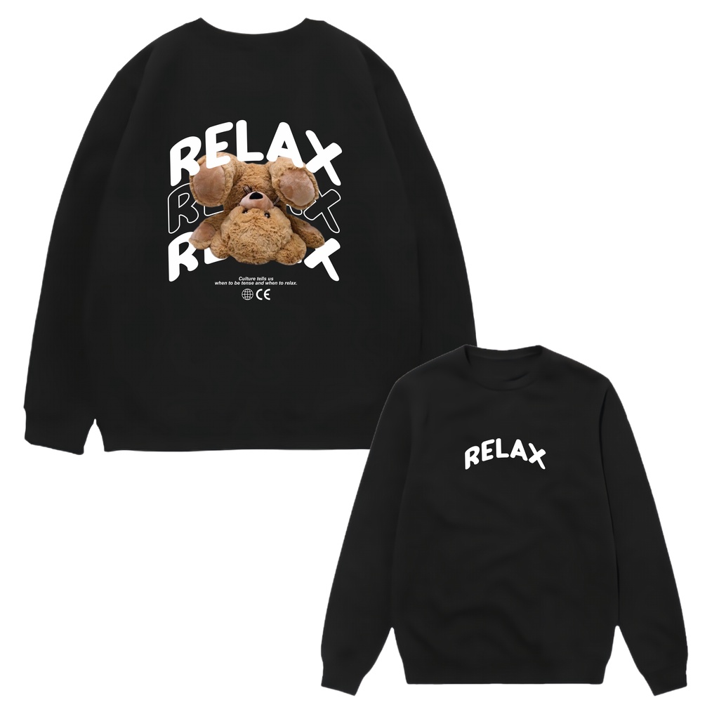 Crewneck Sweater Distro Basic Original Black Motif Simpel Pria Dan Wanita Premium Quality Unisex Pria Wanita Trendy