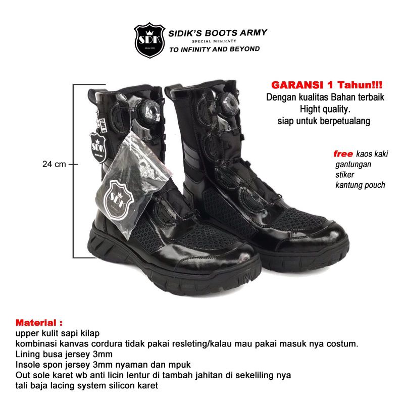 SEPATU PDL TALI PUTAR KULIT MENGKILAP TERBARU MODEL REF BOA MEREK SIDIKS ORIGINAL