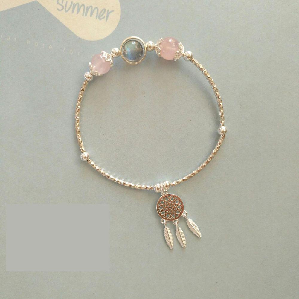 [Elegan] Dream Catcher Gelang Lucu Unik Hadiah Perhiasan Kristal Merah Muda Temperamen Dekorasi Gelang Gaya Korea