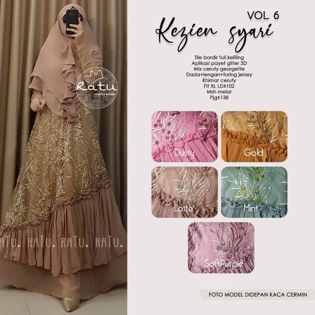 KHEZEIN SYARI BAJU  MUSLIM  BROKAT  TULLE TILE MEWAH KELILING 