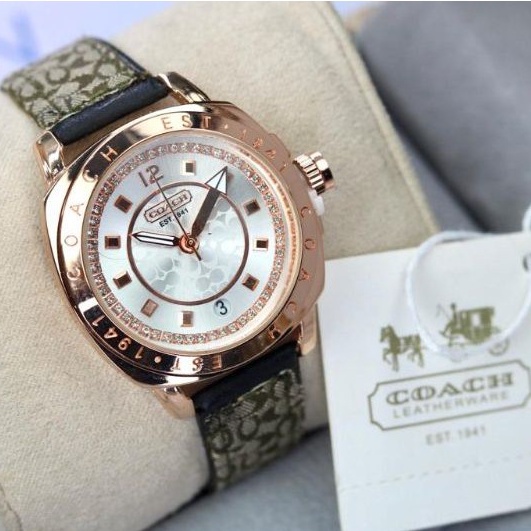 JAM TANGAN WANITA COACH STRAP KULIT PREMIUM DIAMOND FREE BOX + PAPERBAG + BUKU MANUAL BATERAI CADANGAN || JAM TANGAN