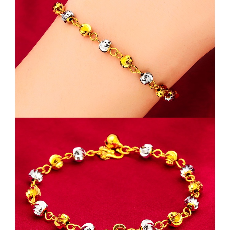 Goldkingdom Perhiasan Fashion Emas Asli Kadar 375 Bangkok Aksesoris Ready Stock Gelang Manik Semangka Warna Ganda Lapis Emas Sterling Silver Untuk Wanita