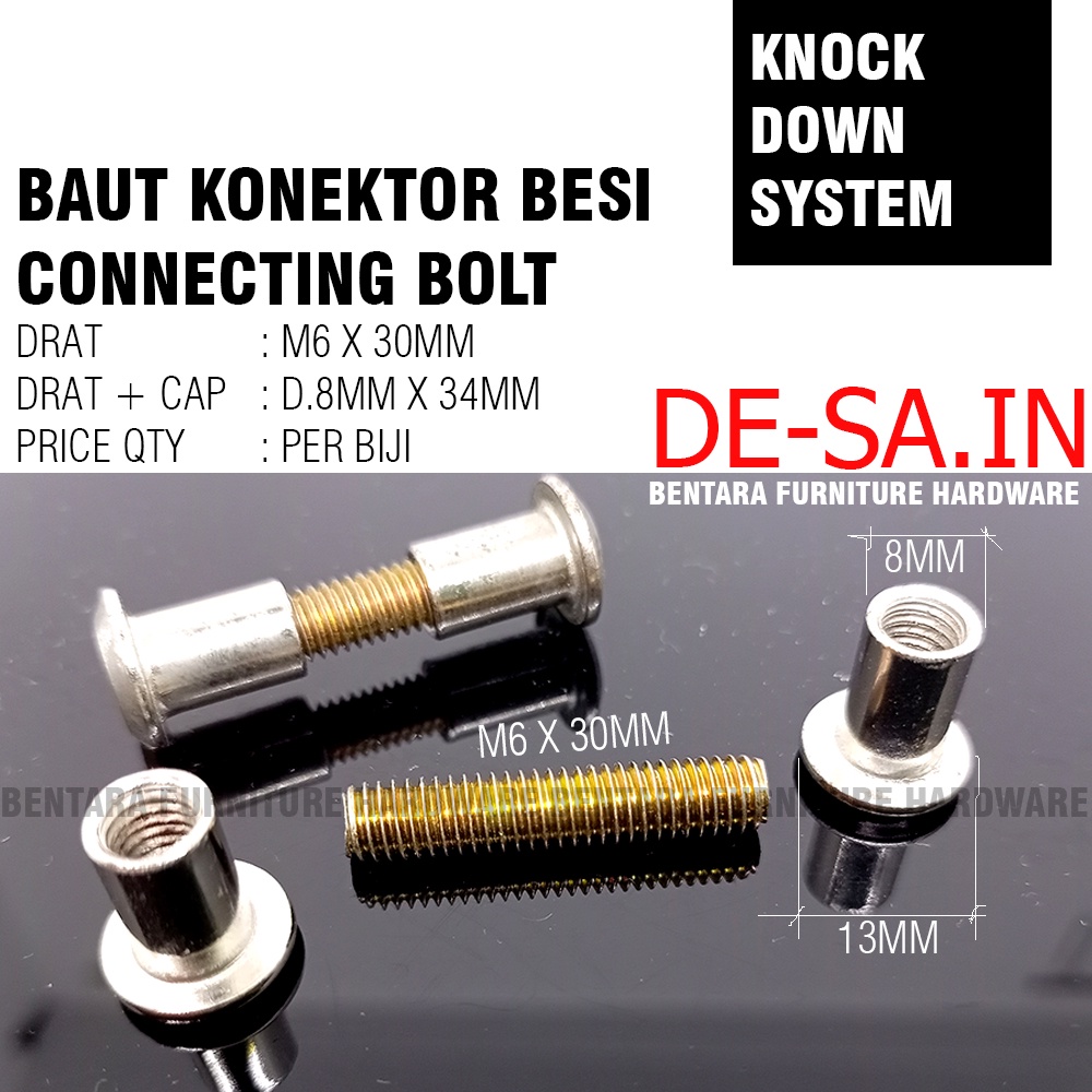 M6 X 30MM CONNECTING CHICAGO BOLT - BAUT SAMBUNG BAUT KONEKTOR BESI TEMBUS IRON KNOCKDOWN SKRUP SOKET SAMBUNGAN JOINT FURNITURE