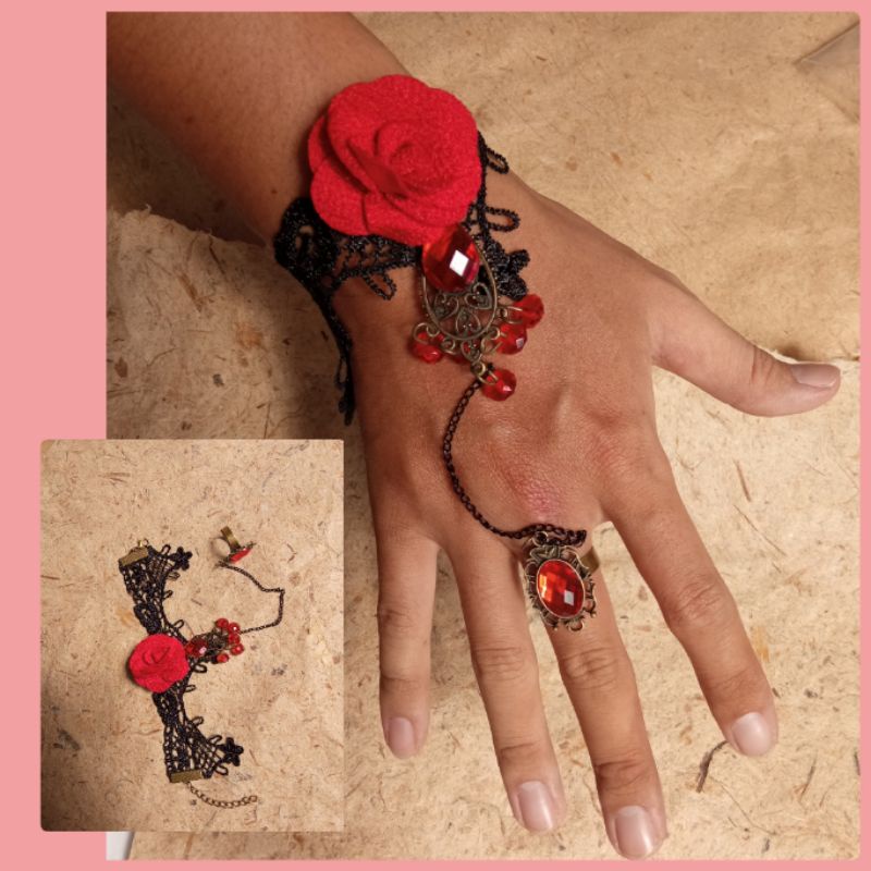 cincin dan.choker retro gothic gelang renda rose