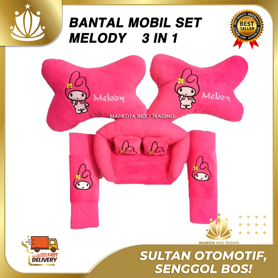 Bantal Jok Mobil Melody 3in1 / Bantal Leher Mobil Melody / Tempat Tisue Melody