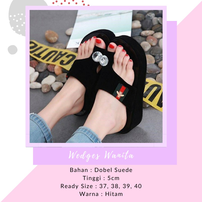 Sandal Wedges Spon Wanita | Wedges Spon Jepit Simple | Wedges Dewasa IPOMOEA