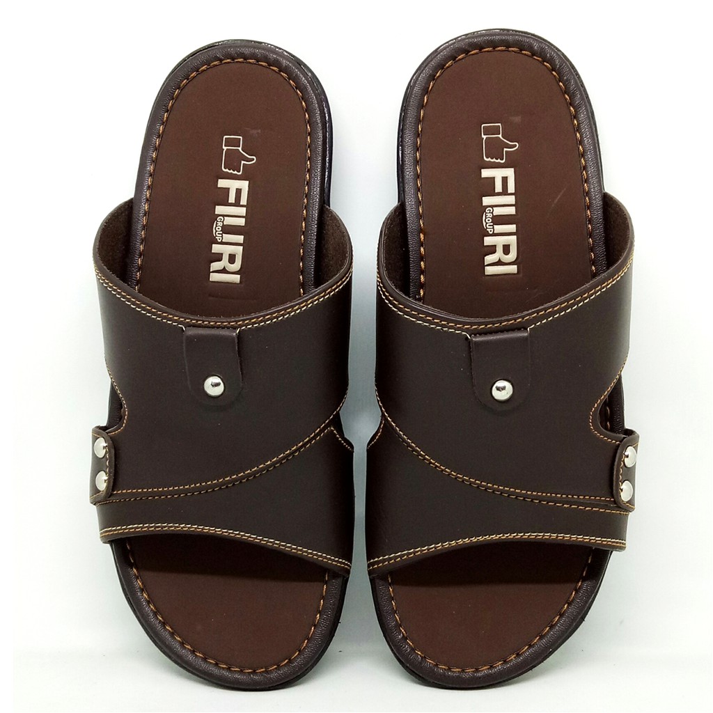 FIURI - Sandal Pria Single Slip On Coklat - Sendal Jepit Japit Kulit Selop Cowok Laki-Laki