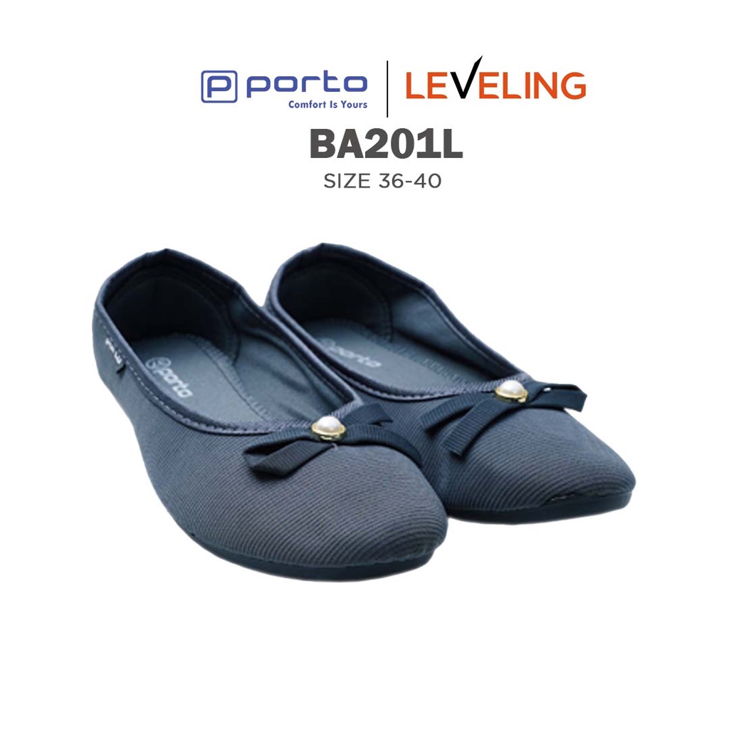 PORTO - Sepatu Wanita Flatshoes Casual Balet Kain Empuk Original BA201L-Grey
