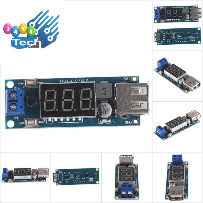 Stepdown DC dengan Voltmeter Input 6 - 40V DC Output Port USB 5V 2A