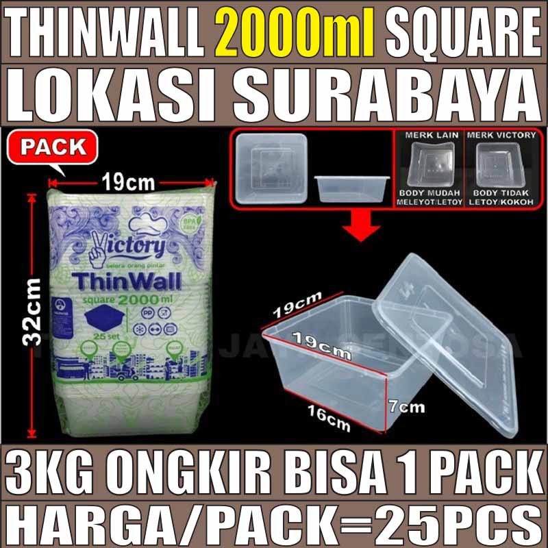 THINWALL 2000ML SQUARE SQ FOOD CONTAINER BOX TEMPAT KOTAK MAKAN PLASTIK MURAH SURABAYA