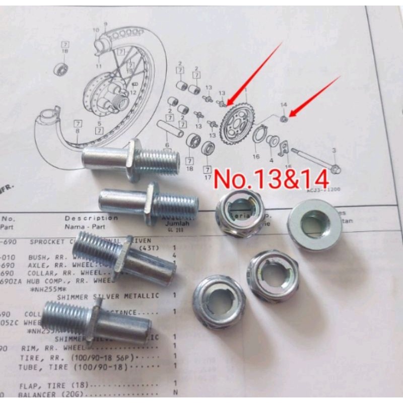 Baut set mur gear belakang honda All tiger