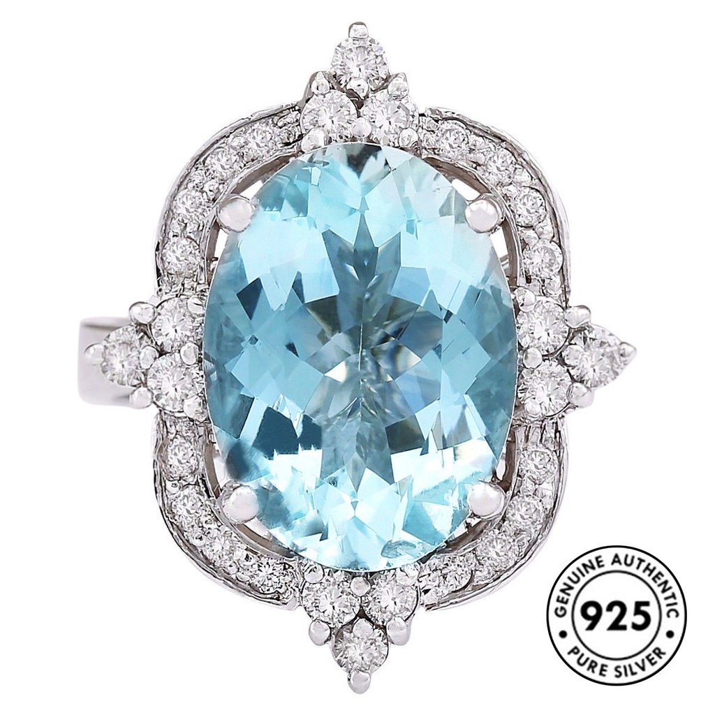 Cincin Sterling Silver 925 Dengan Topaz Biru Mewah Untuk Wanita