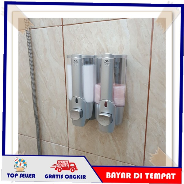 Dispenser Sabun Cair Sampo Tempel Dinding 2 in 1 With Key Lock 2 Tabung Botol Tempat Soap Double Giv