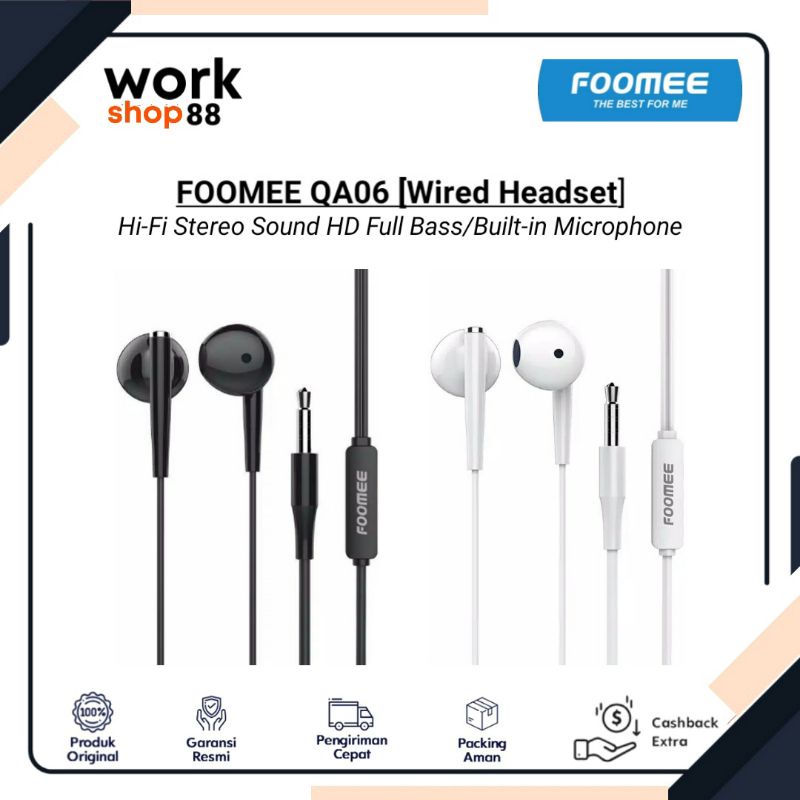Baru FOOMEE QA06 Wired Headset Hi-fi Stereo Sound HD Full Bass - New Original Garansi Resmi - Built-