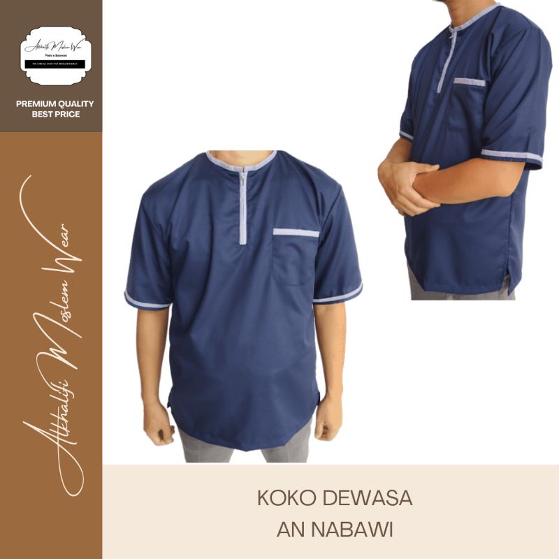 Couple Koko Dewasa An-Nabawi (Navy List Grey) Berkualitas by Alkhalifi Moslem Wear