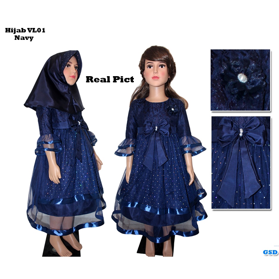 Hijab VL 01 - 04 KIDS/Promo Baju Muslim/Gamis Anak Brukat/Dress Anak Perempuan/Gaun Anak Murah Best Seller