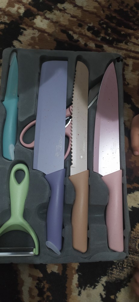 Anqi1888 6in1 Pisau Set Evcrierh / Vishal Stainless Dilapis Anti Lengket / Alat Masak Pisau Set