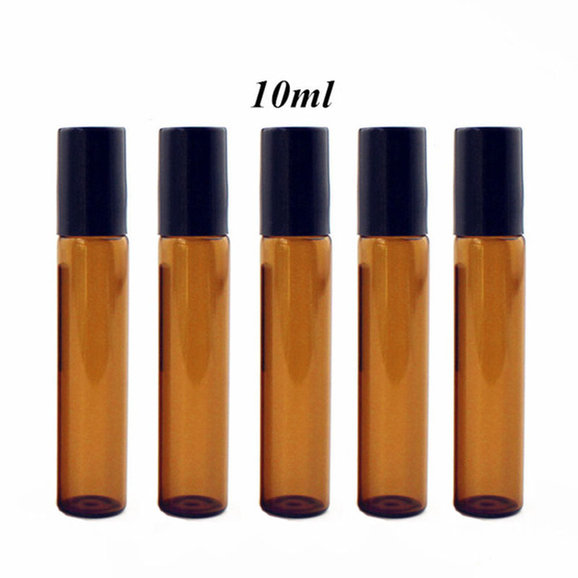 10ml Empty Amber Glass Bottle with Stainless Steel Metal Ball / Portable Perfume Container Glass Bottles Refillable Bottl