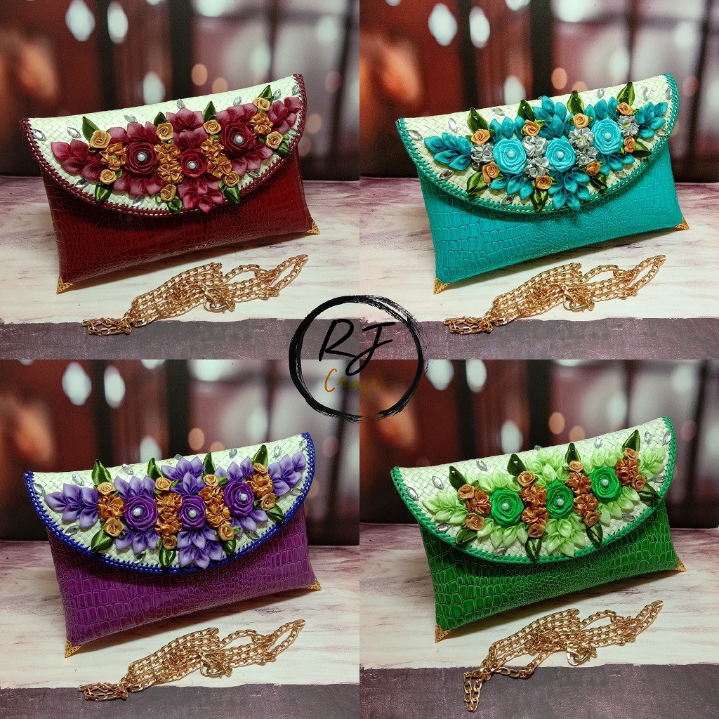 RJ CRAFT - Clutch Wanita Kulit Sintetis Crocodile Clutch Pesta Clutch Anyaman Pandan