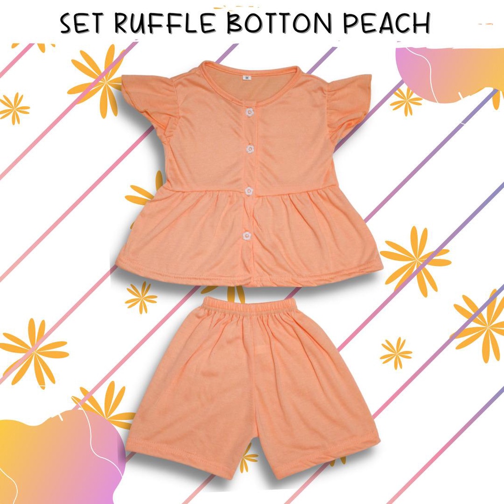 BabynKids - Setelan Anak Perempuan / Setelan Anak Ruffle Set / Set Salur Ruffle Anak / Setelan Anak Harian / Setelan Ruffle Kancing