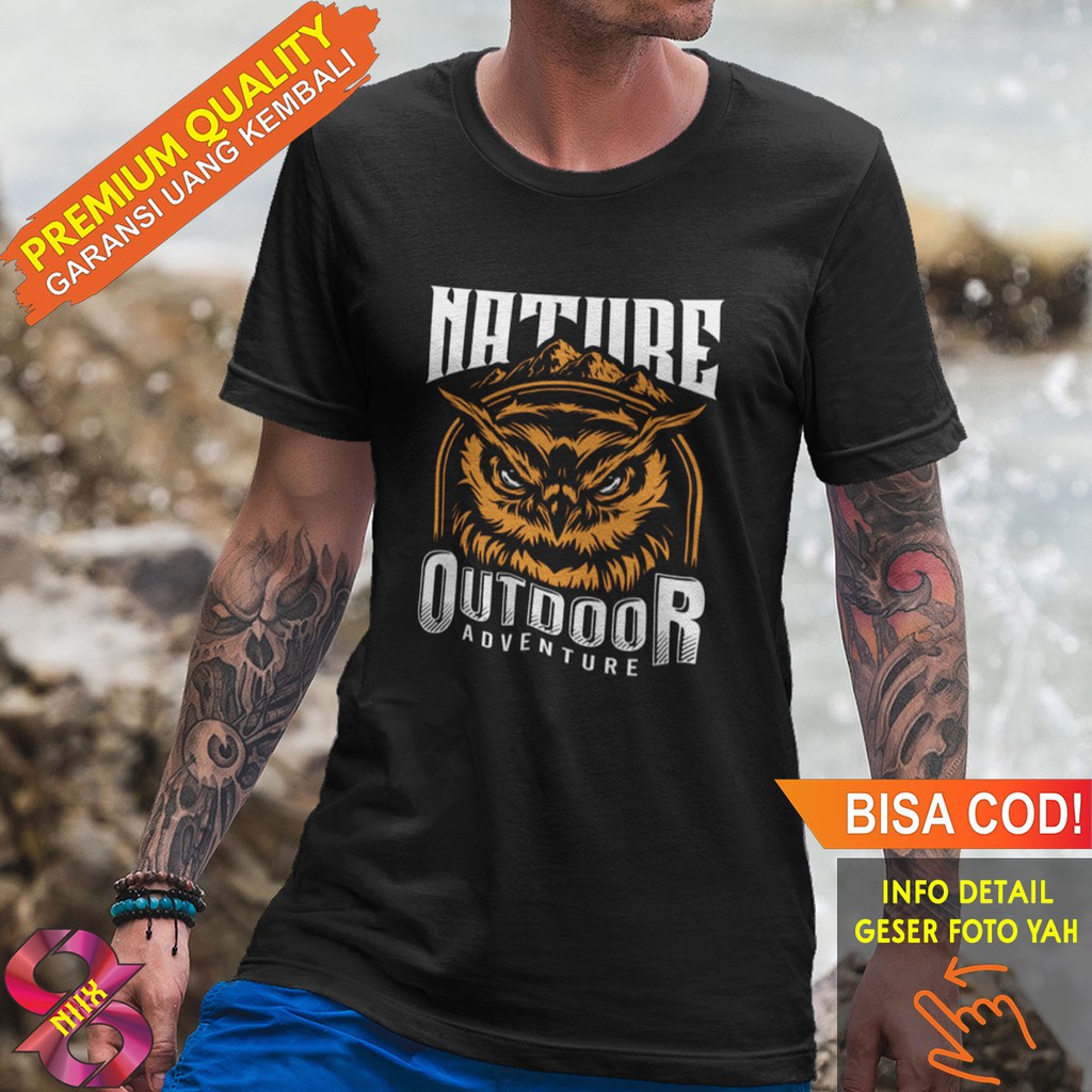 Tshirt Pendaki Gunung Bahan Kaos Katun Kualitas Distro Mall Baju Pria Keren Outdoor Owl