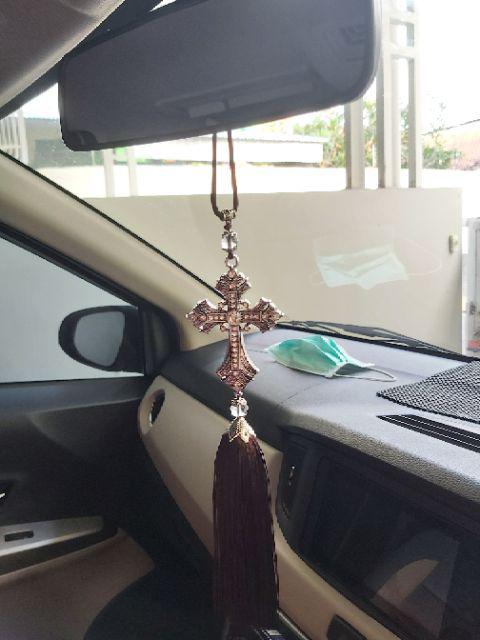 Gantungan Kaca Spion Dengan Hiasan Berlian Buatan Dan Gambar Salib Yesus Untuk Dekorasi Rumah