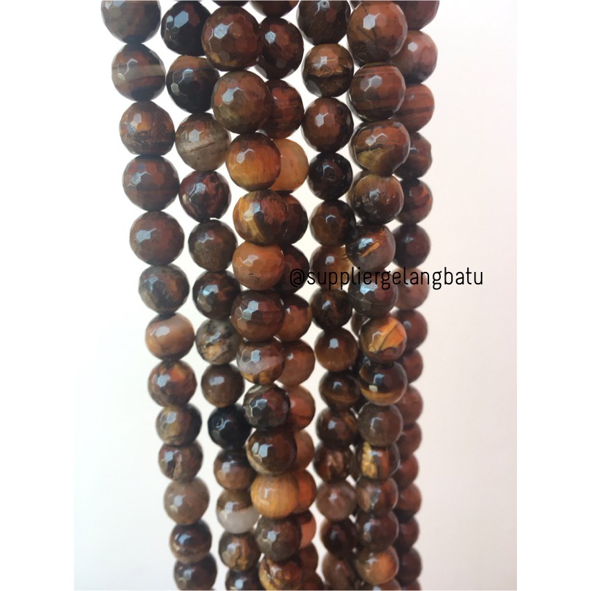 batu brown tiger eyes FACETED BEADS 10mm Biduri sepah cokelat golden grosir kerajinan beads craft