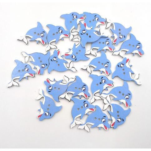 Kancing Kayu Dua Lubang - Blue Dolphin Style ( 10pcs)