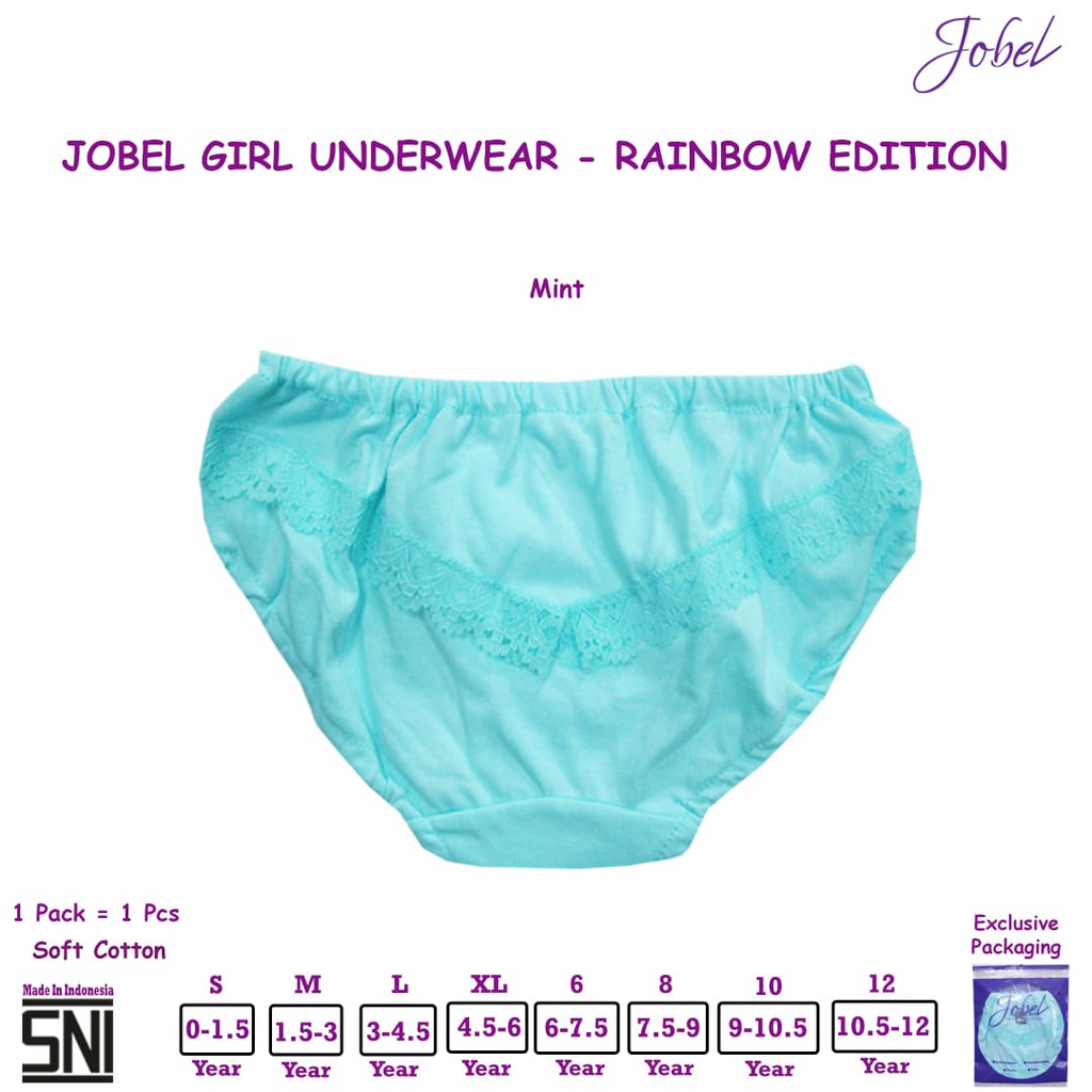 [Size 6-12years Warna Mint] Kazel Jobel Underwear Rainbow Edition Celana Dalam Anak Perempuan