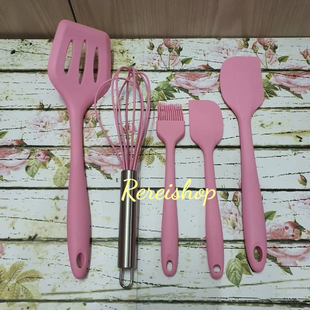 5pcs rubber silicone spatula utensil set with WHISK /alat masak sutil silikon