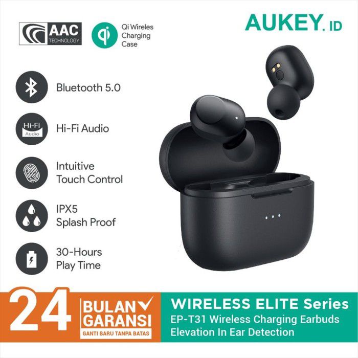 Aukey Earphone Wireless Charging Earbud with AAC Decodec &amp; IPX5 - EP-T31 - 500931