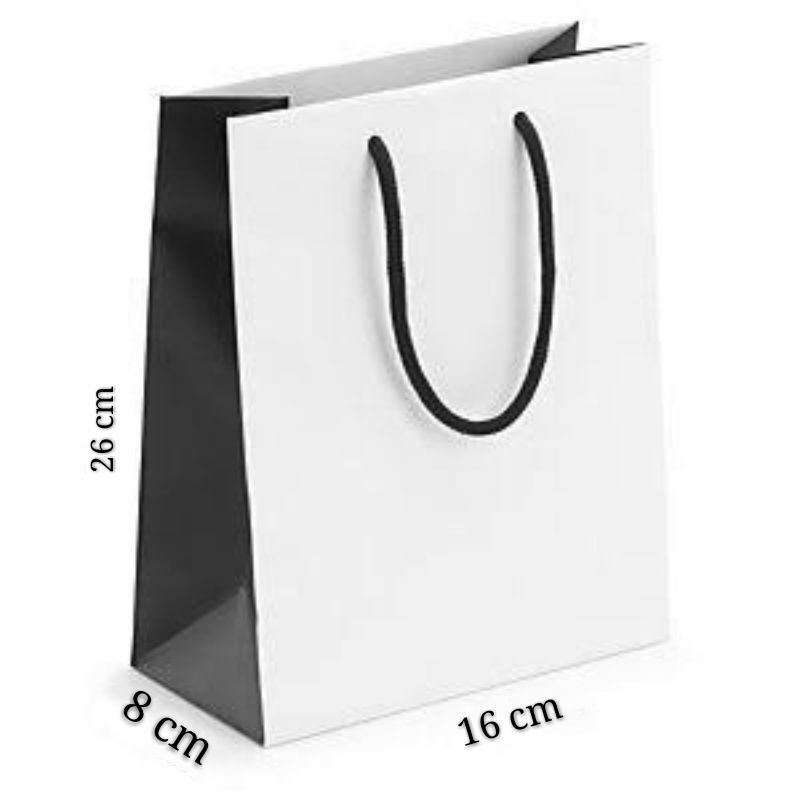 

SUPER WHITE COMBAIN SUPER BLACK PAPERBAG PREMIUM 16 X 8 X 26 cm