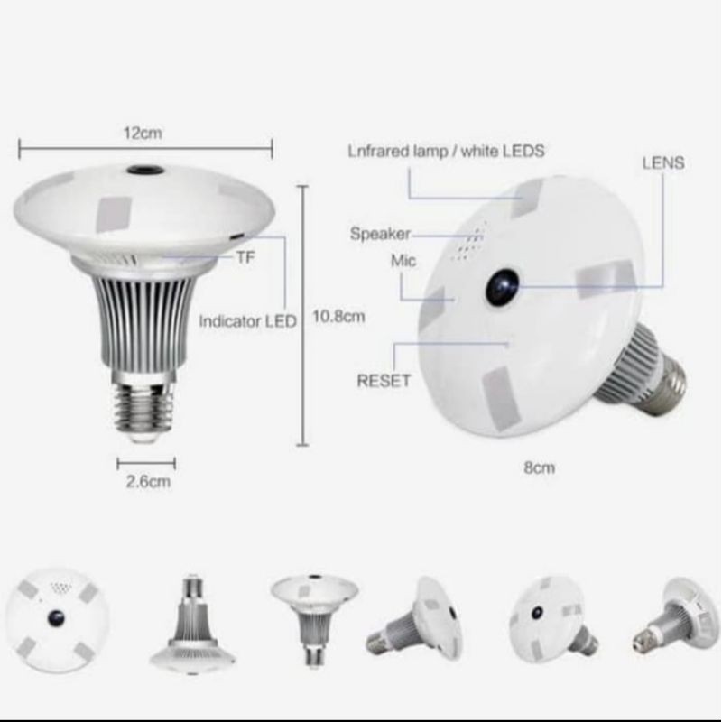 IP CCTV VR BULB NIGHT VISION CAMERA PANORAMIC WIFI 360 EYE KAMERA 5MP MURNI